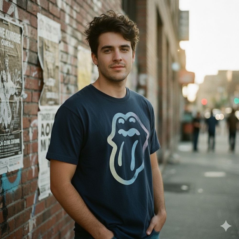 The Rolling Stones Black Tee with Multicolor Logo‎